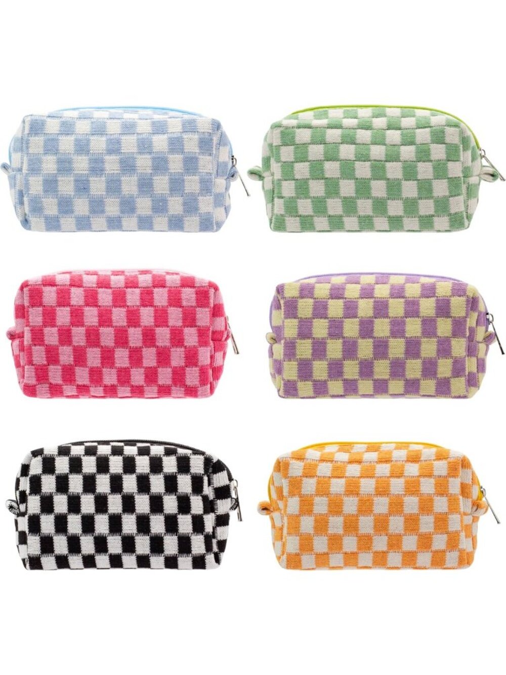 Colorful Checkered Makeup Bag Set - Portable Zipper Pouch for Travel & Cosmetics